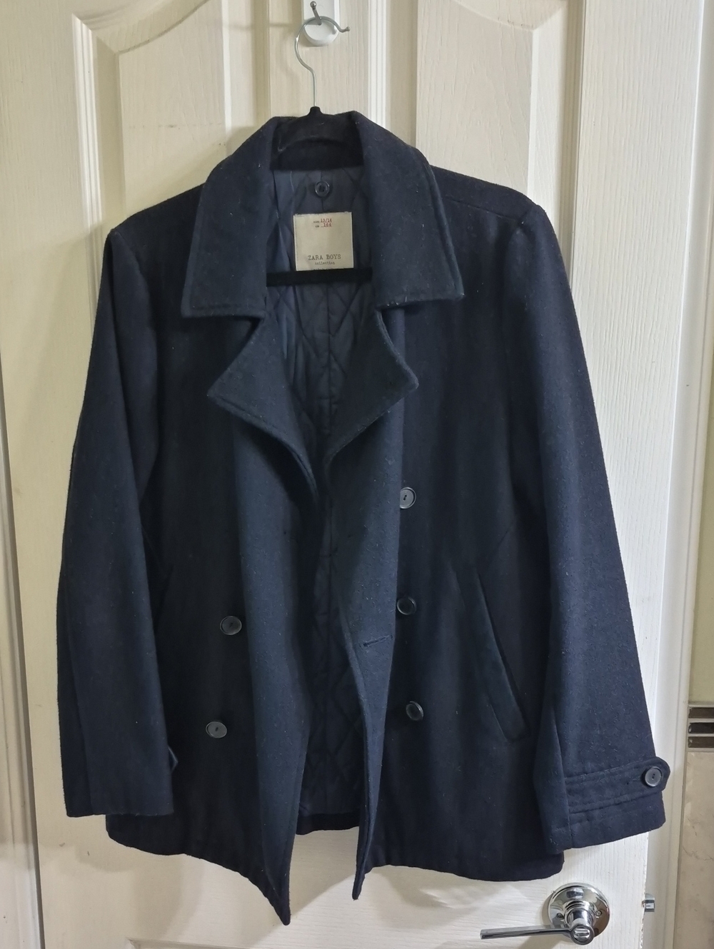 Zara Men's Dark Navy Double-Breasted Peacoat